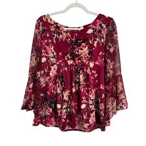 Perseption Concept Women's S Whimsigoth Floral Babydoll Bell Sleeve Tunic Fairy